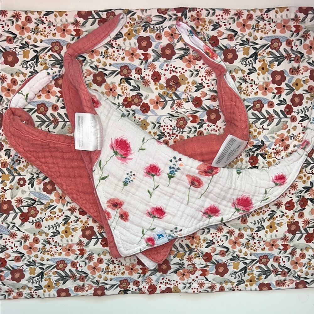 Floral Baby Bib Set - Pink and White